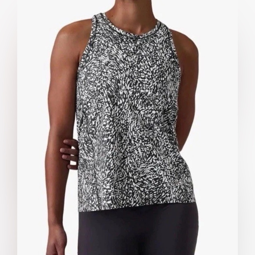 Athleta Ultimate Train Racer Back Tank Abstract Top Windstorm Black Sz Small